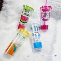 Ly Nước Thủy Tinh Trái Cây Kèm Ống Hút