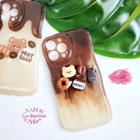 Case Ốp điện thoại iPhone CHỐNG SHOCK ICON 3D NỔI CÀ PHÊ nâu Chất phao Viền gợn sóng iPhone 11/12/13/14/Plus/Pro/Promax