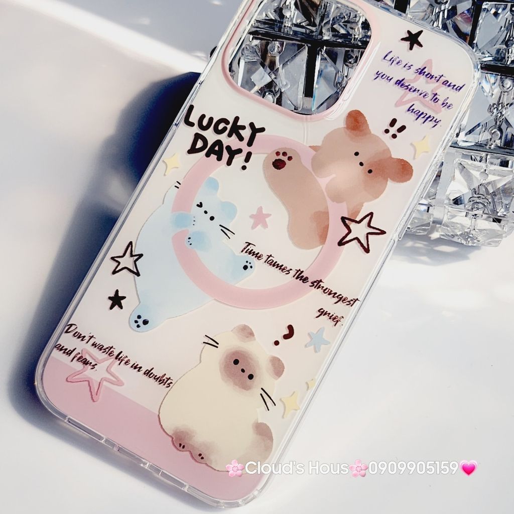 Case Ốp điện thoại iPhone Gấu Lucky Day có Magsafe iPhone 11/12/13/14/15/Pro/Promax