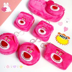 Bóp móc khoá Gấu dâu Lotso Vải bông nhung ( Tặng Kèm Tai Nghe)