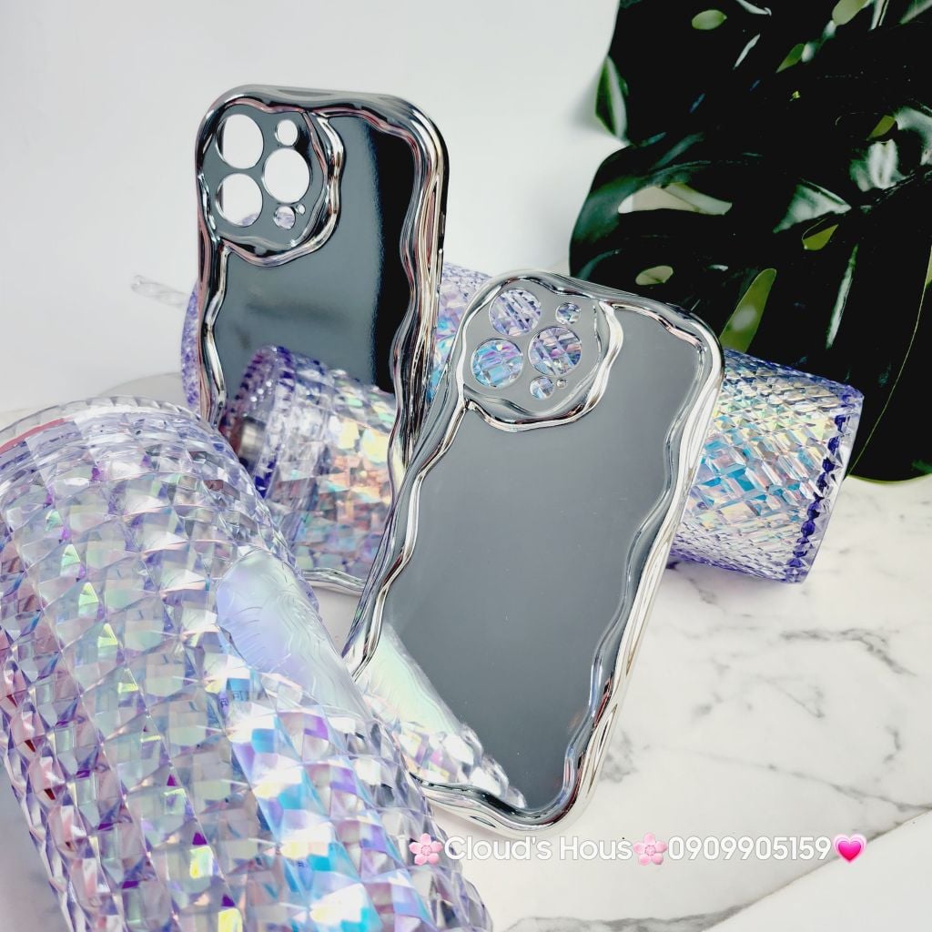Case Ốp điện thoại iPhone Gương ánh bạc viền gợn sóng iPhone X/XSM/11/12/13/14/15/Pro/Promax