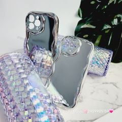 Case Ốp điện thoại iPhone Gương ánh bạc viền gợn sóng iPhone X/XSM/11/12/13/14/15/Pro/Promax