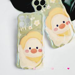 Case Ốp điện thoại iPhone Vịt Cute Đeo Yếm Hologram Viền Gợn Sóng iPhone 11/12/13/14/15/Pro/Promax