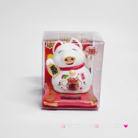 Heo Thần Tài - Heo May mắn Tai Mèo Nhựa Tay vẫy cầm quạt