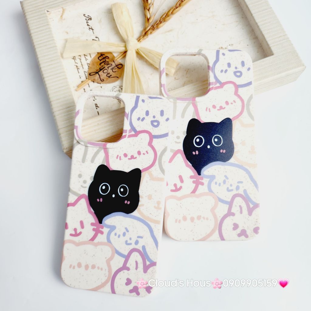Case Ốp điện thoại iPhone Mèo Đen Cute dẻo nền trắng iPhone 11/12/13/14/15/Pro/Promax