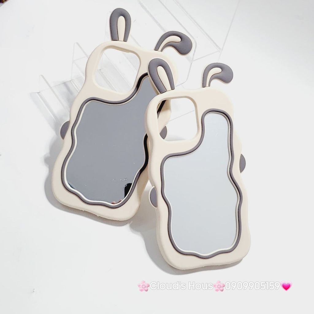 Case Ốp điện thoại iPhone Su dẻo Tai Thỏ Gợn Sóng Lưng Gương iPhone 6P/7P/8P/X/Xs/XSMax/11/12/13/14/15/Pro/Promax