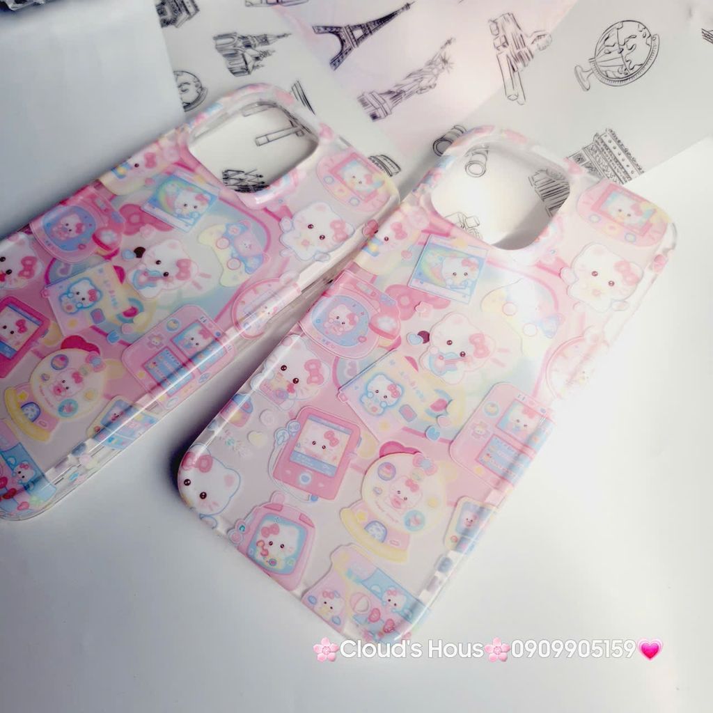 Case Ốp điện thoại iPhone Hello Kitty Nền Trắng Hồng iPhone 12/13/14/15/Pro/Promax