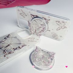 Case Ốp điện thoại iPhone Magsafe Bướm Đen Ánh Xà Cừ Trắng Kèm Popsocket Nam Châm iPhone 11/12/13/14/15/Pro/Promax