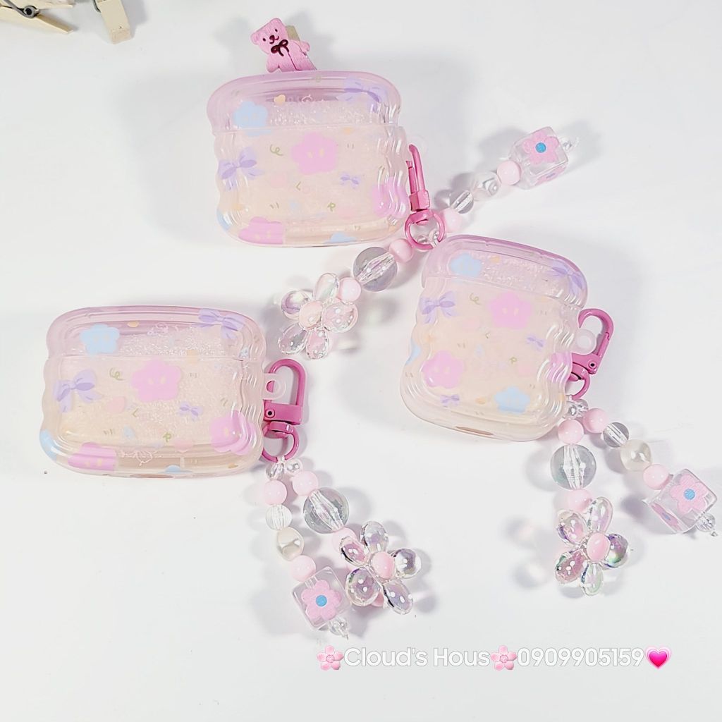 Cover Case Vỏ bảo vệ Airpod Hoa Tulip Trong Phao Gợn Sóng Kèm Charm Airpod 1/2/3/Pro/Pro2