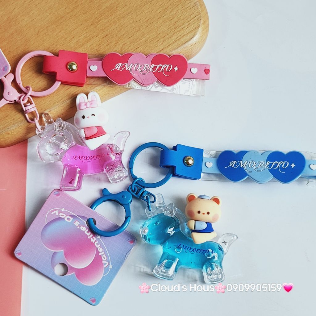 Móc Khóa Gấu & Thỏ Cưỡi Ngựa Bling Bling nước