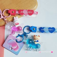 Móc Khóa Gấu & Thỏ Cưỡi Ngựa Bling Bling nước