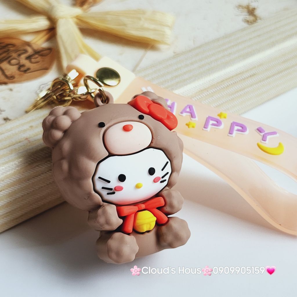 Móc khóa Gấu và Thỏ đầu xù Happy