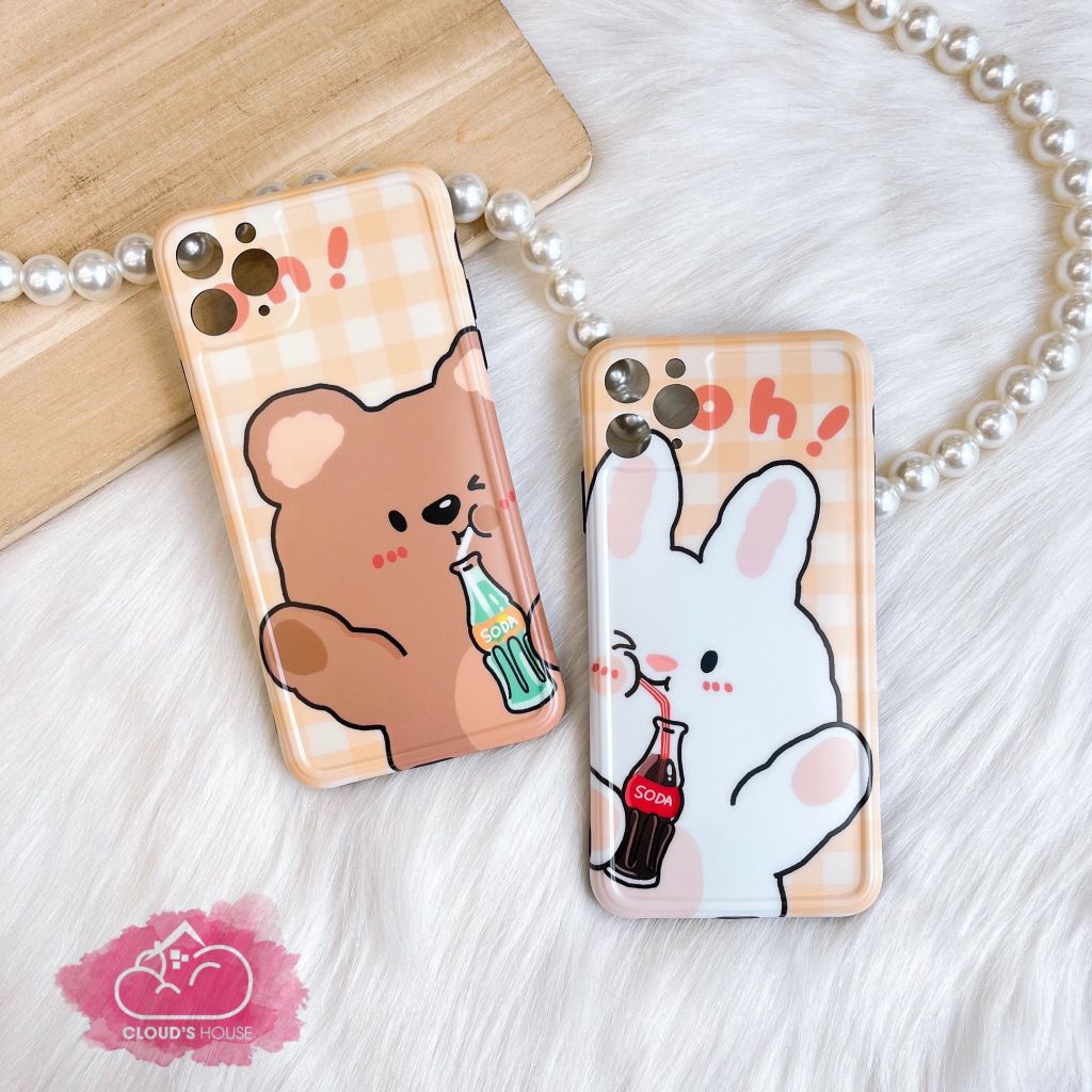 Case Ốp điện thoại iPhone Gấu và Thỏ Oh! Nước ngọt Nhám bóng nền caro vàng (2 mẫu)
