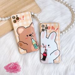 Case Ốp điện thoại iPhone Gấu và Thỏ Oh! Nước ngọt Nhám bóng nền caro vàng (2 mẫu)