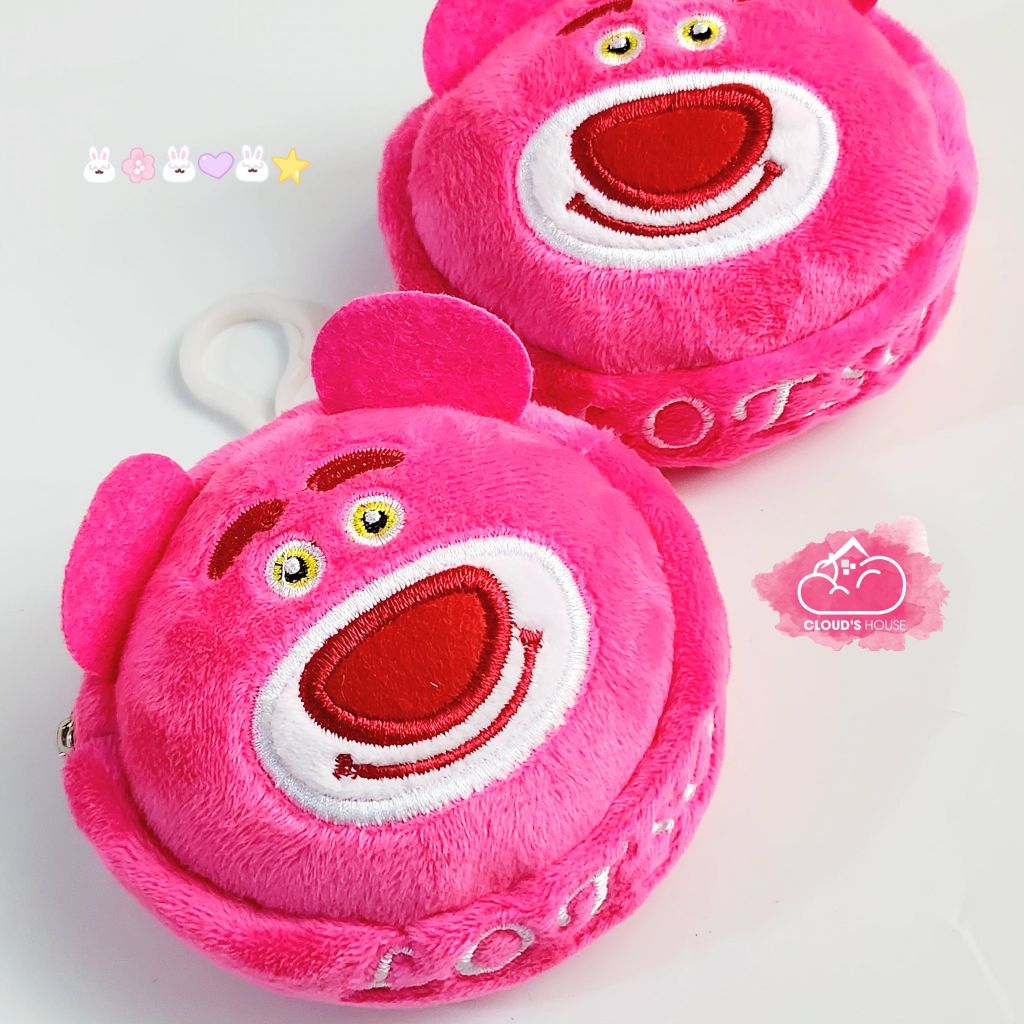 Bóp móc khoá Gấu dâu Lotso Vải bông nhung ( Tặng Kèm Tai Nghe)