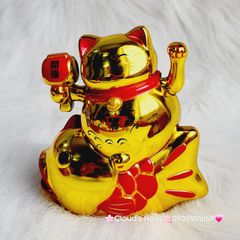 Mèo Thần Tài Mạ Vàng Cưỡi Cá Chép
