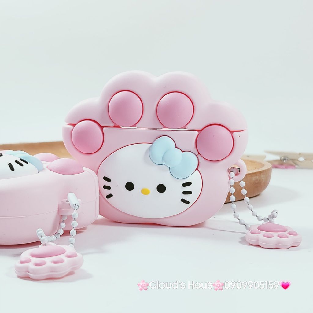 Cover Case Vỏ bảo vệ Airpod Su Dẻo Hello Kitty Cosplay Chân Mèo Kèm Charm Airpod 1/2/3/Pro/Pro2