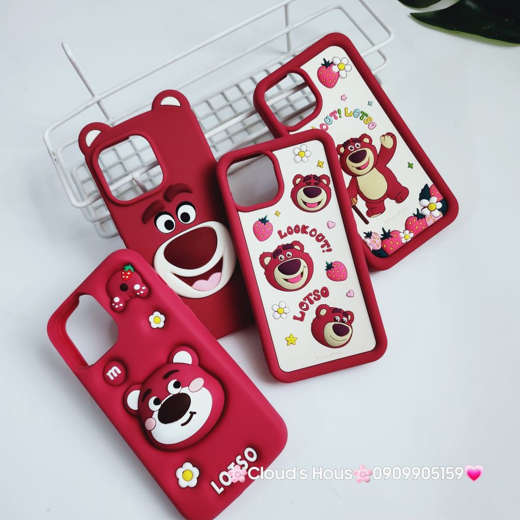 Case Ốp điện thoại iPhone Gấu dâu Lotso Su dẻo nền trắng Chính hãng Disney iPhone 12/13/14/15/Plus/Pro/Promax