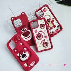 Case Ốp điện thoại iPhone Gấu dâu Lotso Su dẻo nền trắng Chính hãng Disney iPhone 12/13/14/15/Plus/Pro/Promax