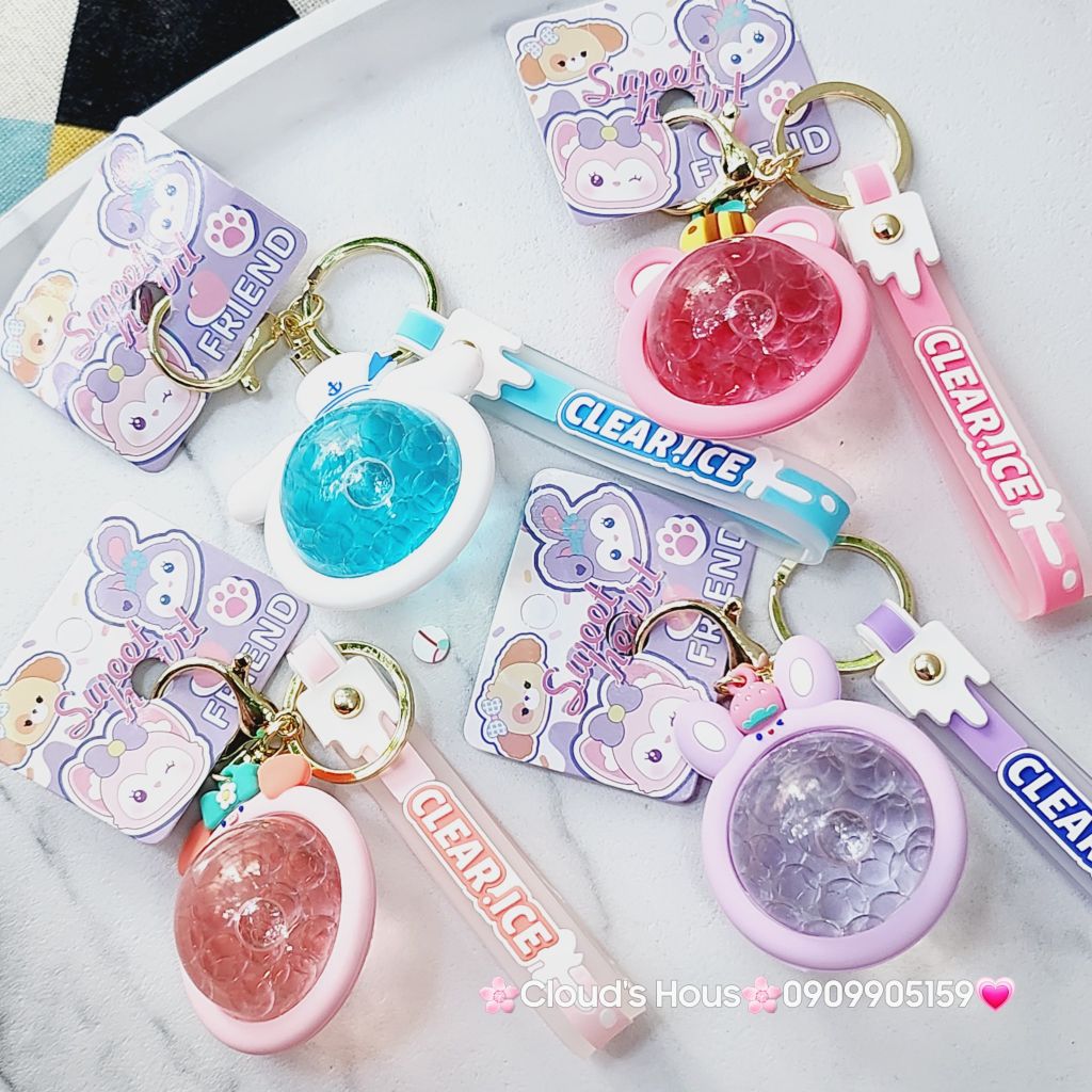Móc Khóa Quả cầu tròn bling bling nước Clear.ice