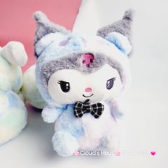 Gấu Bông Thỏ Cinnamoroll & Kuromi Cầu Vồng Đeo Nơ Đen Caro