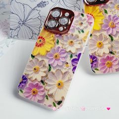 Case Ốp điện thoại iPhone Hoa Hologram nền trắng hoa ngũ sắc viền nhám bảo vệ cụm camera đính đá iPhone 11/12/13/14/15/Pro/Promax