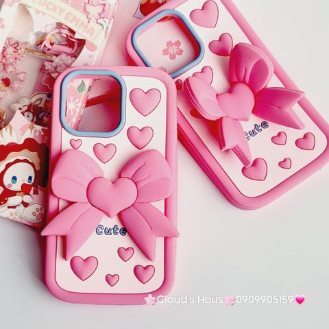 Case Ốp điện thoại iPhone Su dẻo Nơ Chống Dựng Trái tim iPhone 6P/7P/8P/X/Xs/XSMax/11/12/13/14/15/Pro/Promax