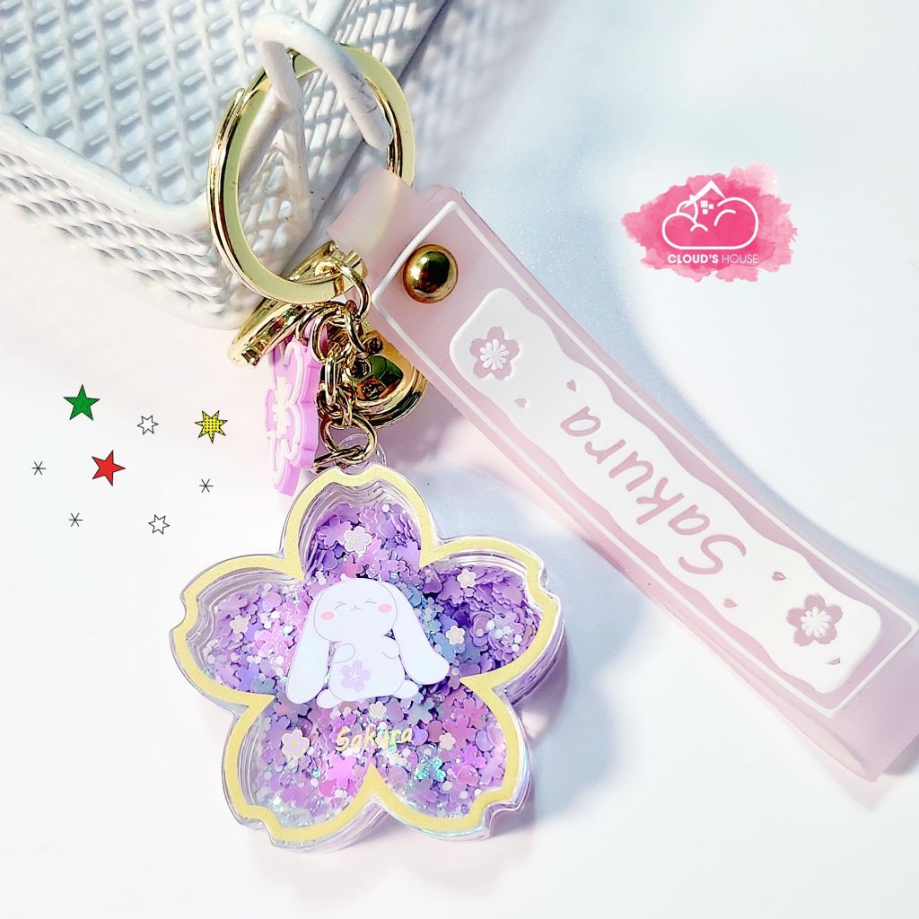 Móc khóa Nước Bling Bling Bông Hoa Thỏ