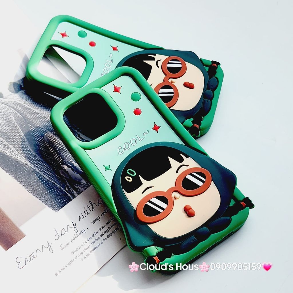 Case Ốp điện thoại iPhone Su dẻo Bé Gái Đeo Kính Cool Xanh lá iPhone 11/12/13/14/15/Pro/Promax