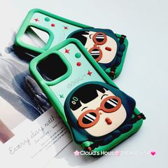 Case Ốp điện thoại iPhone Su dẻo Bé Gái Đeo Kính Cool Xanh lá iPhone 11/12/13/14/15/Pro/Promax