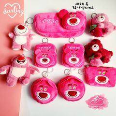 Bóp móc khoá Gấu dâu Lotso Vải bông nhung ( Tặng Kèm Tai Nghe)