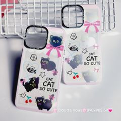 Case Ốp điện thoại iPhone Mèo Đen Hologram Nền Trắng Cat So Cute iPhone 11/12/13/14/15/Pro/Promax