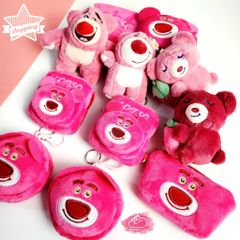 Bóp móc khoá Gấu dâu Lotso Vải bông nhung ( Tặng Kèm Tai Nghe)