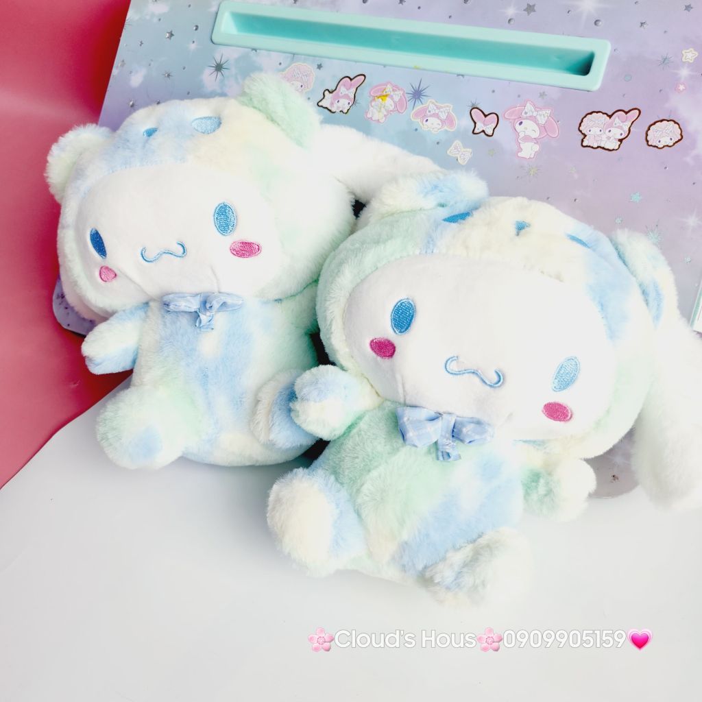 Gấu Bông Thỏ Cinnamoroll & Kuromi Cầu Vồng Đeo Nơ Đen Caro