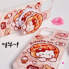 Case Ốp điện thoại iPhone Magsafe Mèo Hello Kitty Bread Pineapple bun Kèm Popsocket Nam Châm iPhone 11/12/13/14/15/Pro/Promax