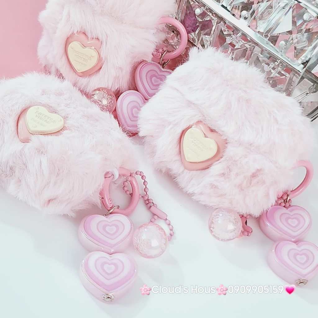 Cover Case Vỏ bảo vệ Airpod Lông Hồng trái Tim kèm móc khóa Airpod 1/2/3/Pro/Pro2