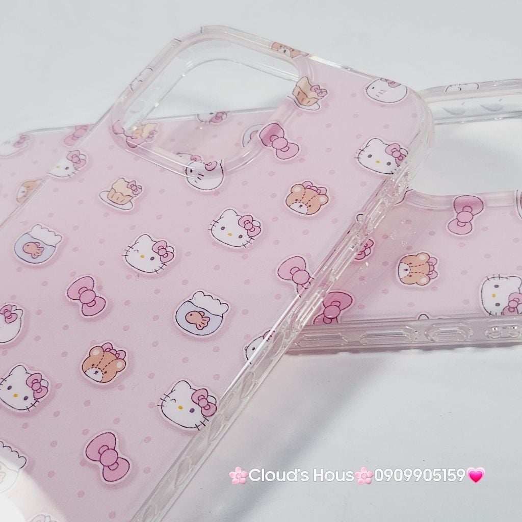 Case Ốp điện thoại iPhone Hello Kitty Nền Hồng PopSocket iPhone 12/13/14/15/16/Pro/Promax