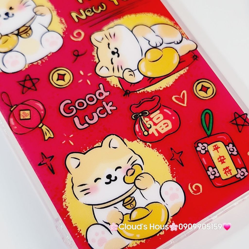 Case Ốp điện thoại iPhone Mèo May Mắn Good Luck Tết Kèm Popsocket Nam Châm iPhone 11/12/13/14/15/Pro/Promax