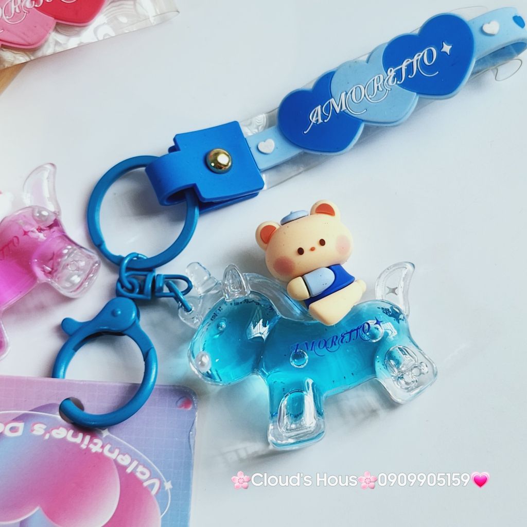 Móc Khóa Gấu & Thỏ Cưỡi Ngựa Bling Bling nước