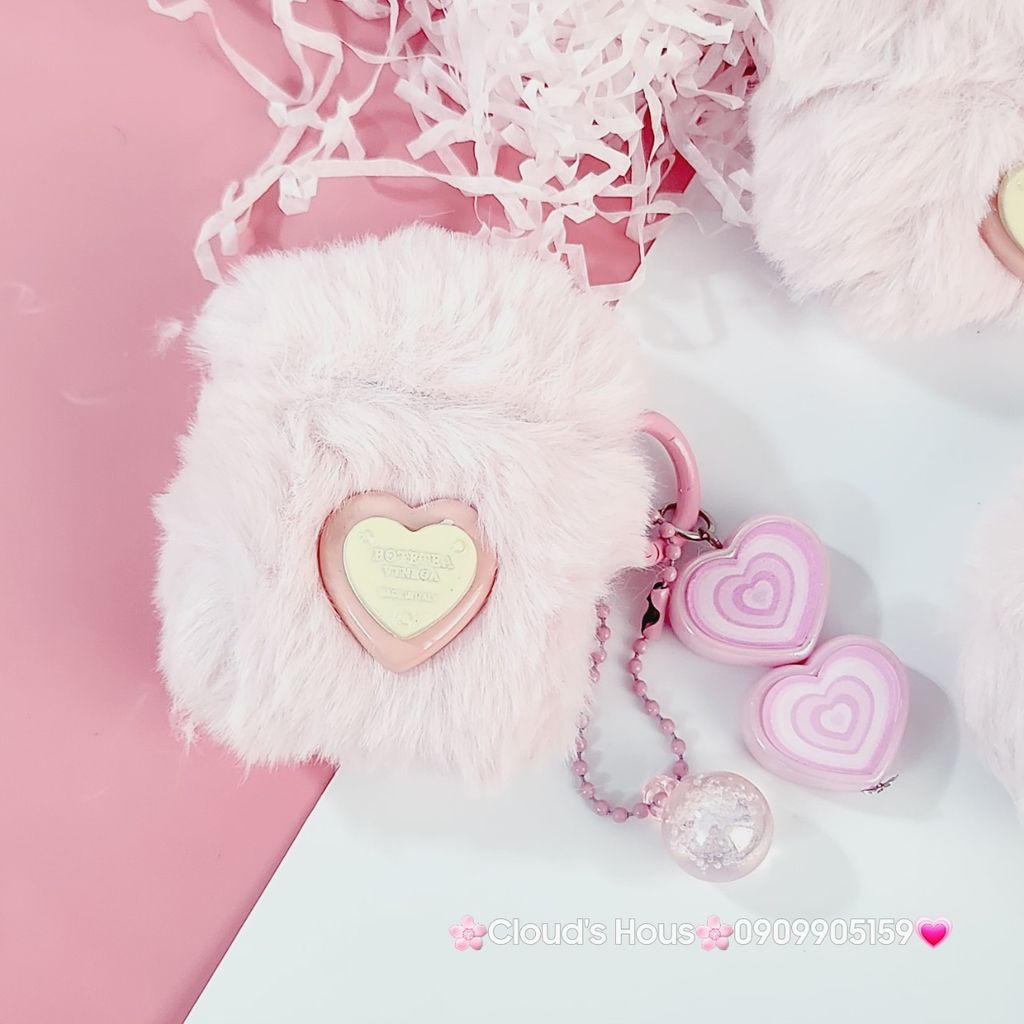 Cover Case Vỏ bảo vệ Airpod Lông Hồng trái Tim kèm móc khóa Airpod 1/2/3/Pro/Pro2