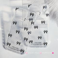 Case Ốp điện thoại iPhone Trong Bling Bling nơ đen đính đá lấp la lấp lánh iPhone 11/12/13/14/15/Pro/Promax