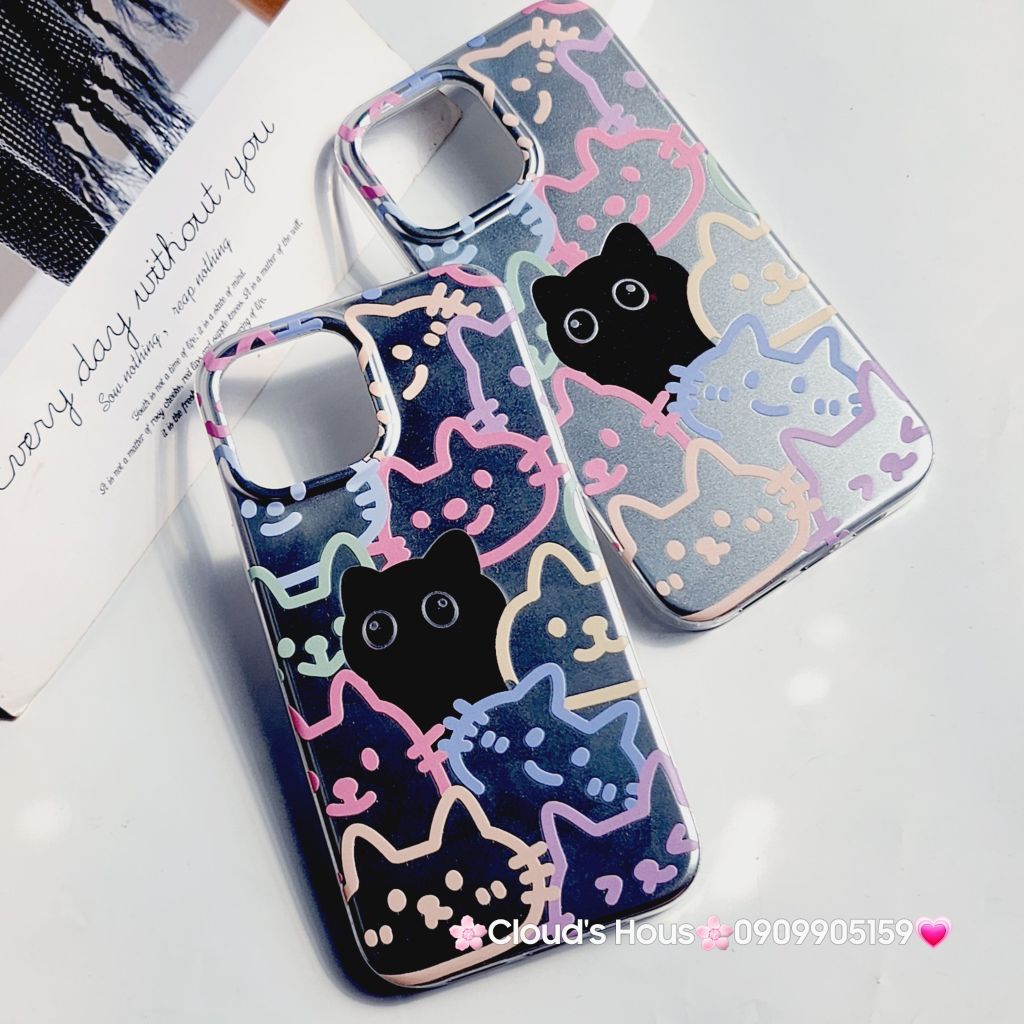 Case Ốp điện thoại iPhone Mèo Đen Hologram Ánh Bạc iPhone 11/12/13/14/15/Pro/Promax