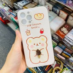 Case Ốp điện thoại iPhone Gấu và thỏ ôm kem icon nổi 3D nhám da iPhone 7+/X/XSm/11/11Promax/12/12Pro/12Promax