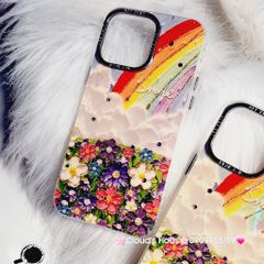 Case Ốp điện thoại iPhone Vườn hoa Cầu vồng Hologram Smile Kèm bảo vệ camera iPhone 11/12/13/14/15/Pro/Plus/Promax