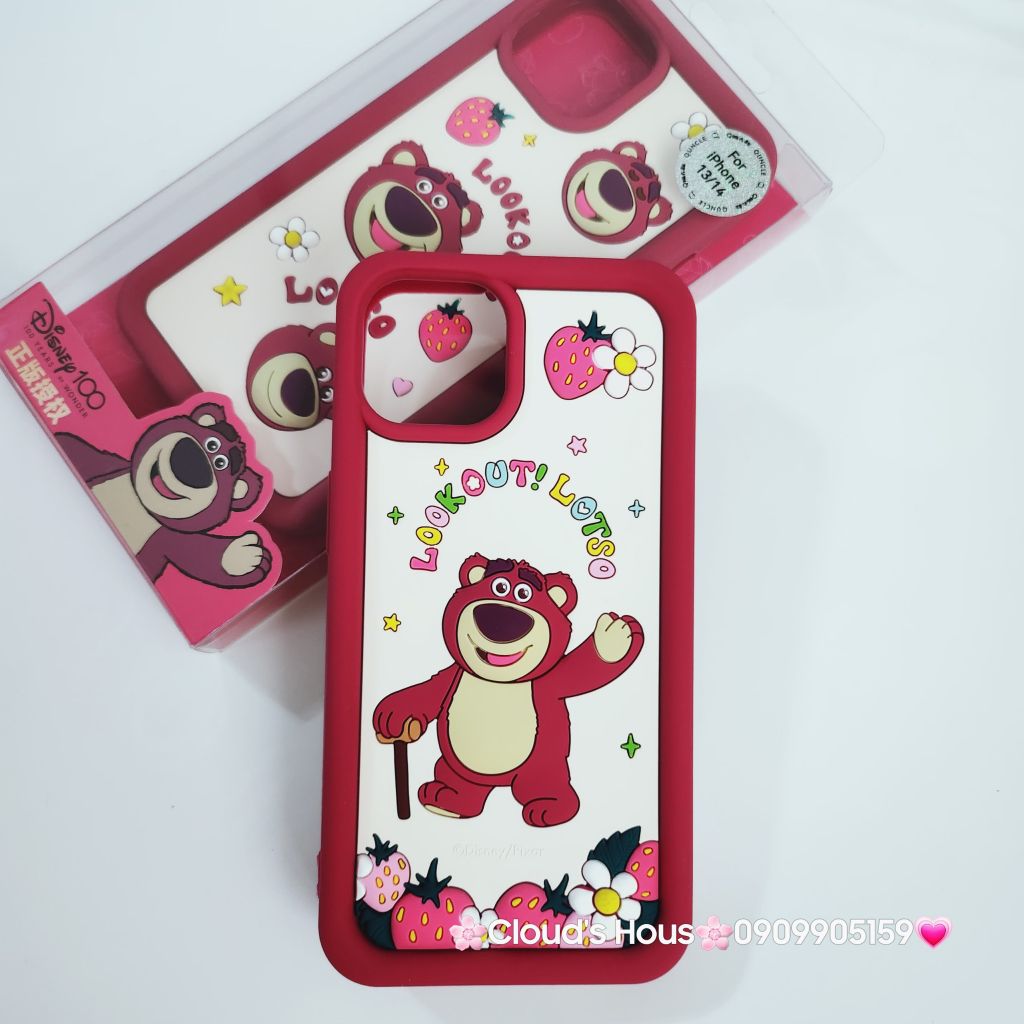 Case Ốp điện thoại iPhone Gấu dâu Lotso Su dẻo nền trắng Chính hãng Disney iPhone 12/13/14/15/Plus/Pro/Promax