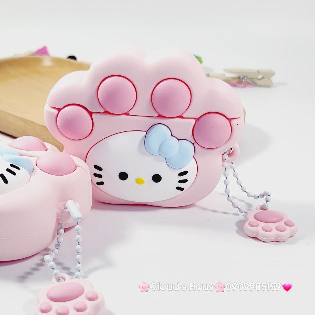 Cover Case Vỏ bảo vệ Airpod Su Dẻo Hello Kitty Cosplay Chân Mèo Kèm Charm Airpod 1/2/3/Pro/Pro2