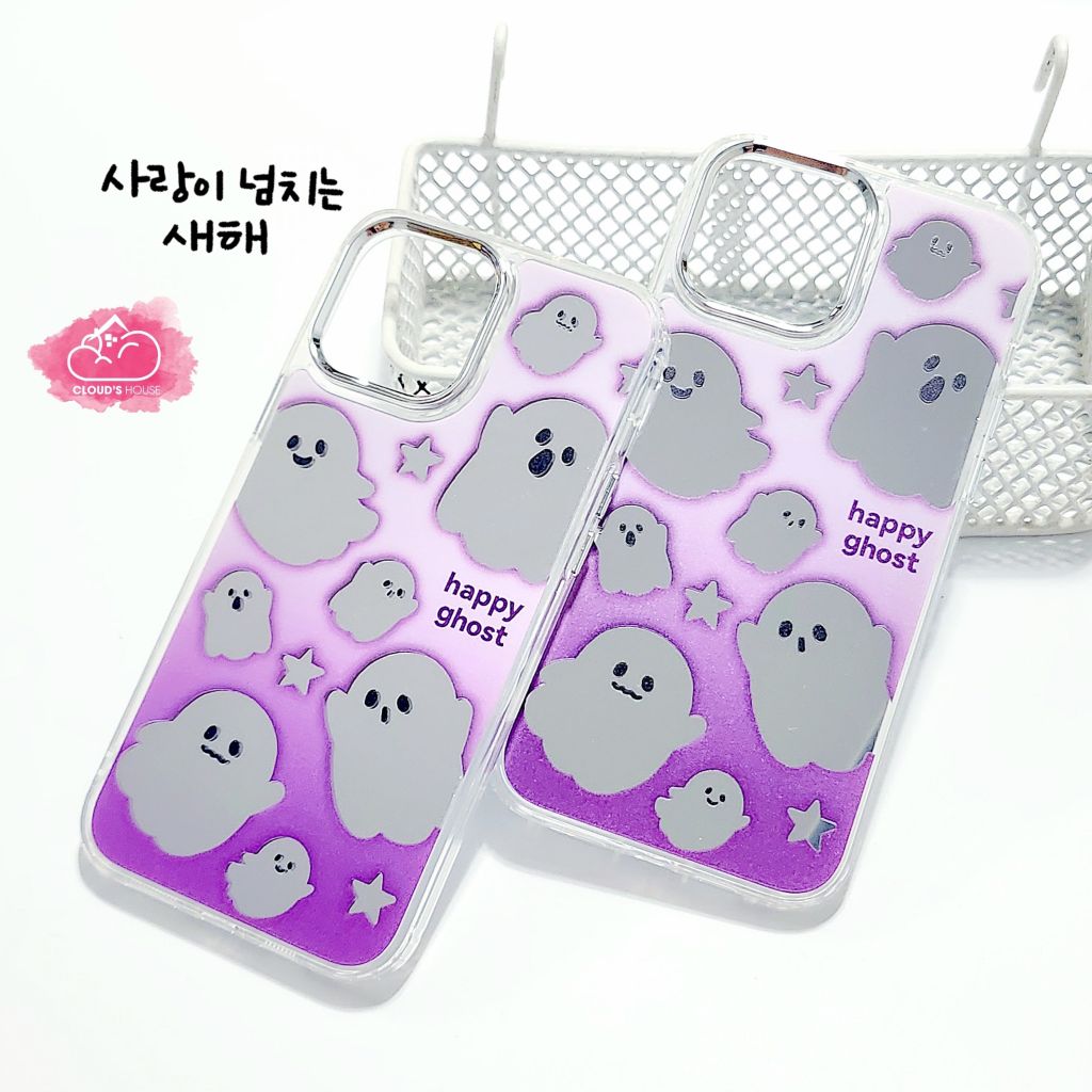 Case Ốp điện thoại iPhone Happy Ghost Tím gương viền mỏng iPhone 11/12/13/14/Pro/Promax