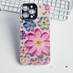 Case Ốp điện thoại iPhone Hoa To Hologram Nền Tím Viền Camera đính đá Classic iPhone 11/12/13/14/15/Pro/Plus/Promax