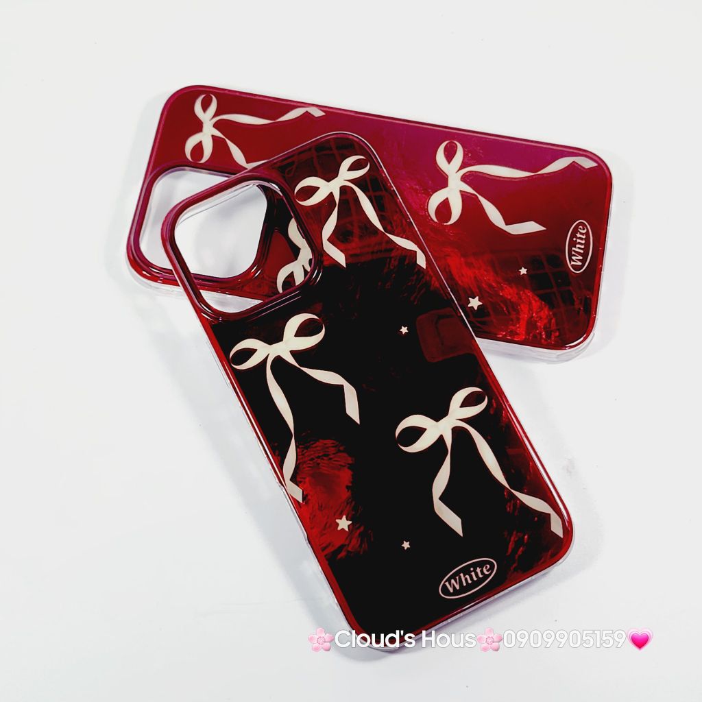 Case Ốp điện thoại iPhone Nơ Trắng Nền Đỏ White iPhone 12/13/14/15/16/Pro/Promax