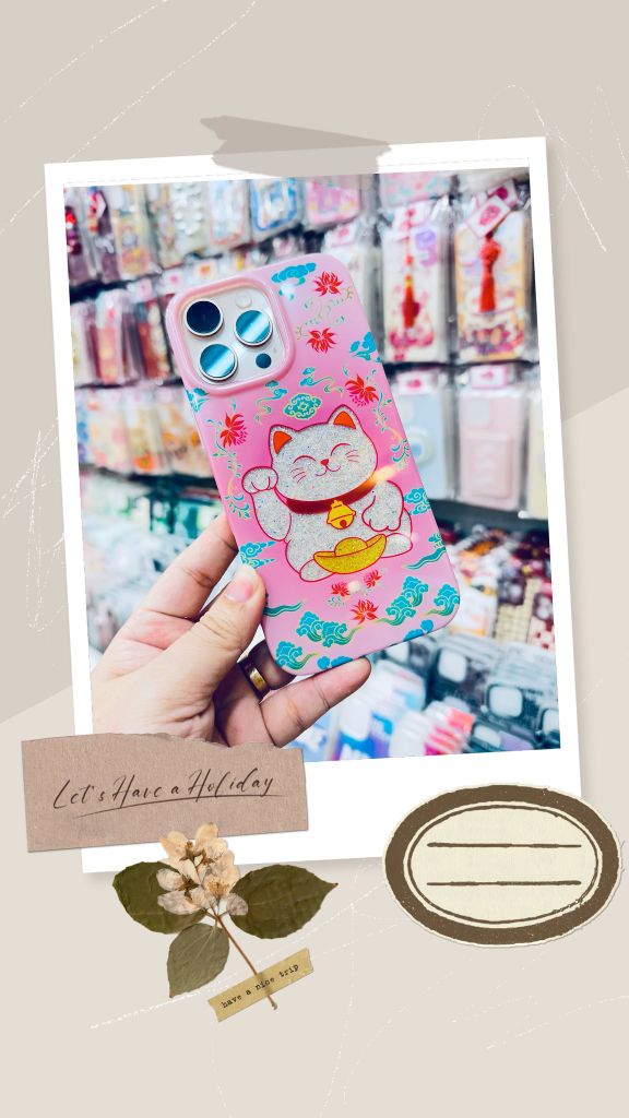 Case Ốp điện thoại iPhone MÈO MAY MẮN ẩn kim tuyến Hồng iPhone 11/12/13/14/15/16/Pro/Promax TẾT